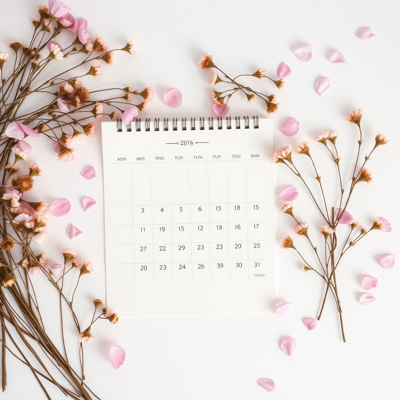 Calendário com pétalas de flores